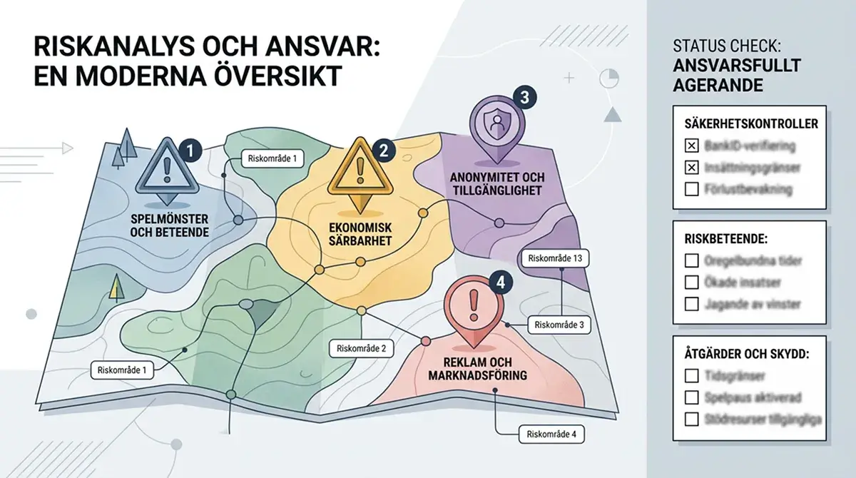Abstrakt riskkarta med checklistor och varningsmarkörer